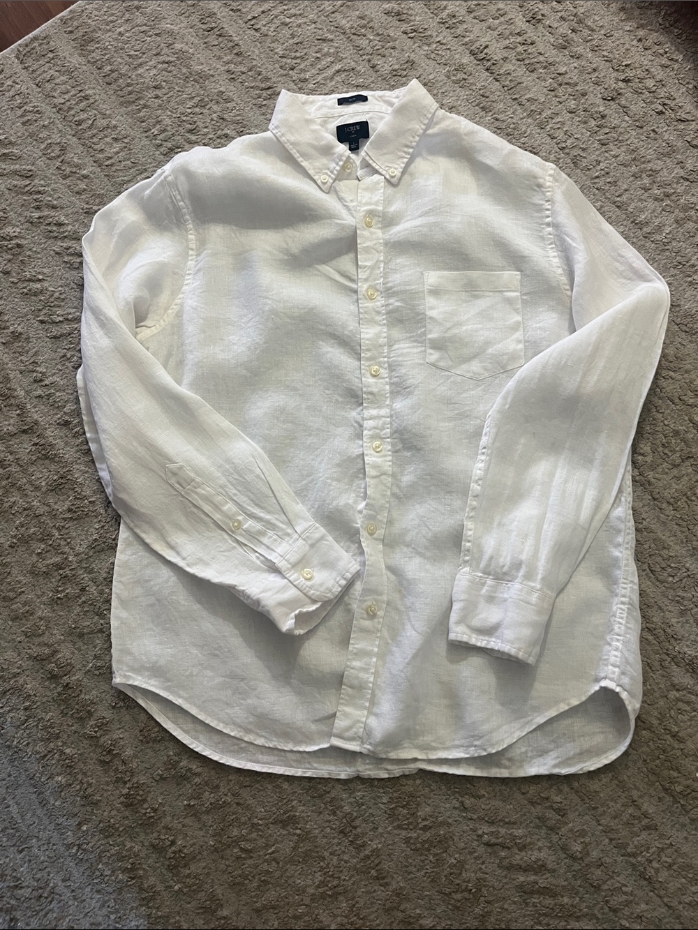 J. Crew 100% Linen Button-Down White Long Sleeve Slim Fit Shirt Large